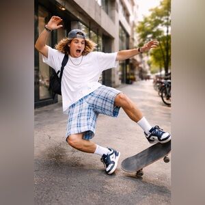 PJ Mark Men's Blue Plaid Skater Short